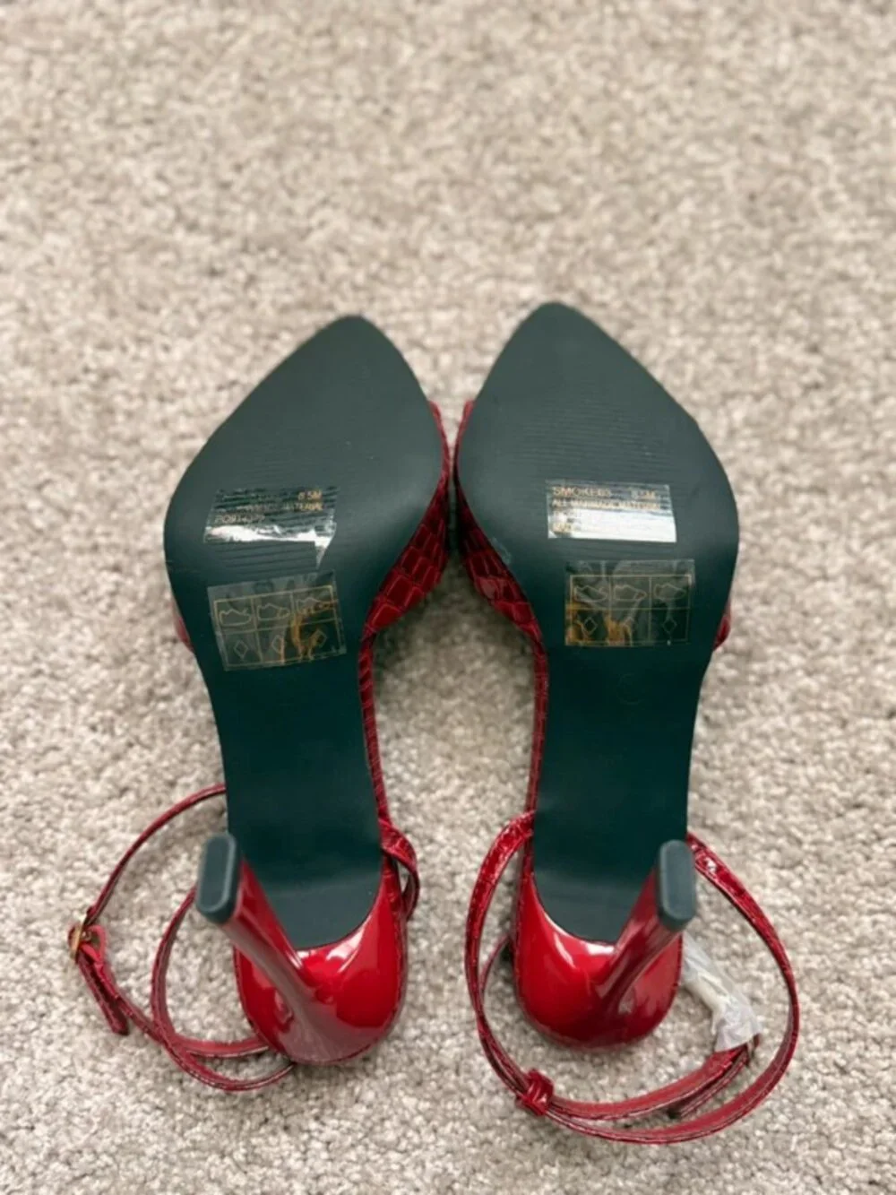 Fashion Nova Burgundy Croc Pointed Toe Ankle Strap Heels Size 8.5 New
